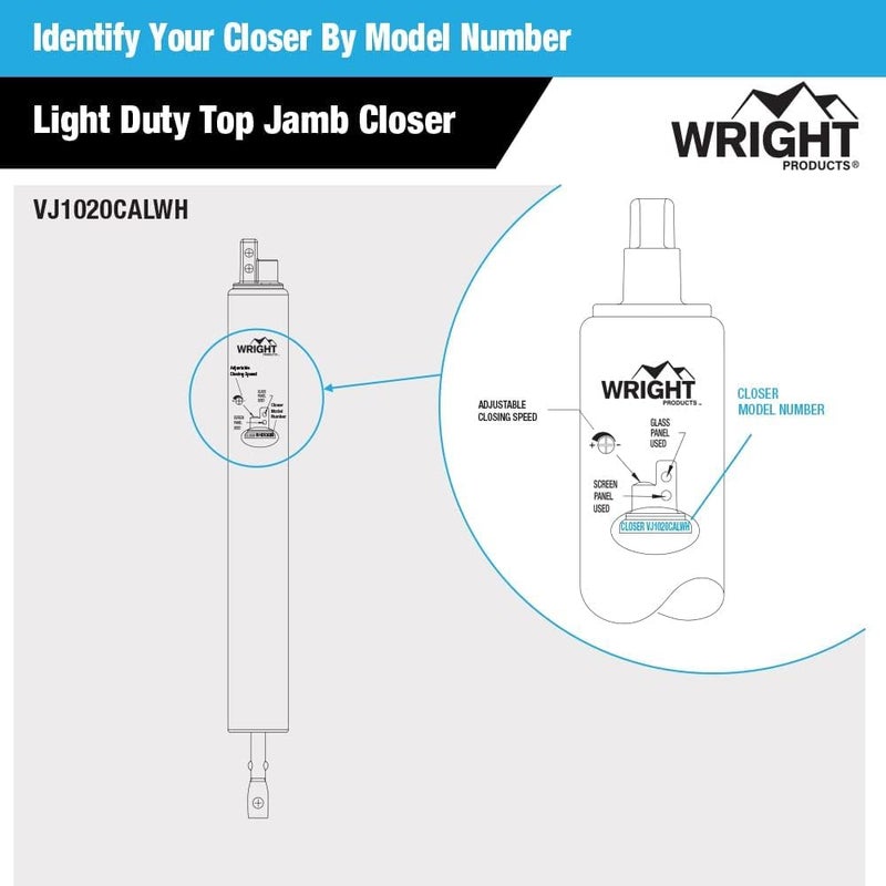 Wright Products Light Duty Screen Door Closer with Head Jamb Bracket â€“ Pneumatic Door Closer, Adjustable Closing Speed, and Hold-Open Washer (Transitional, White) - Image 3